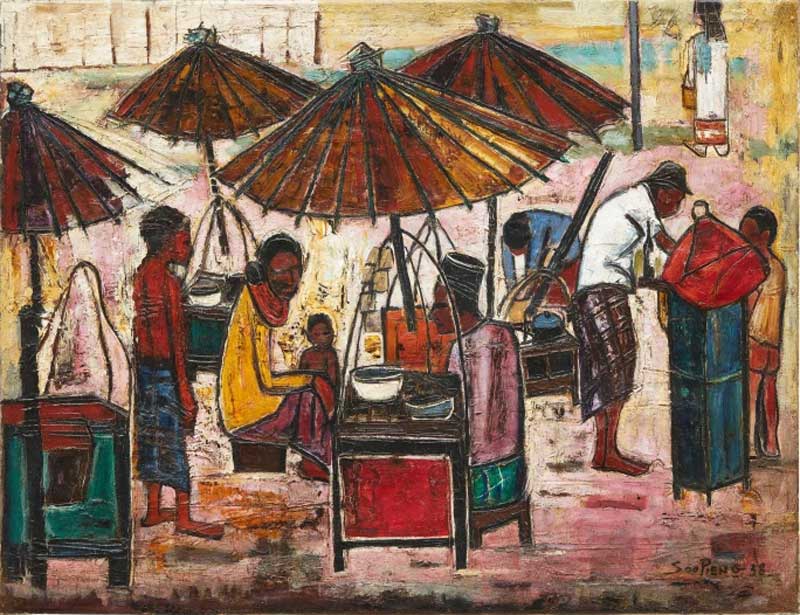 Amura,AmuraWorld,AmuraYachts, Cheong Soo Pieng, <em><i>Vendedores de Satay</i></em>, 1958.