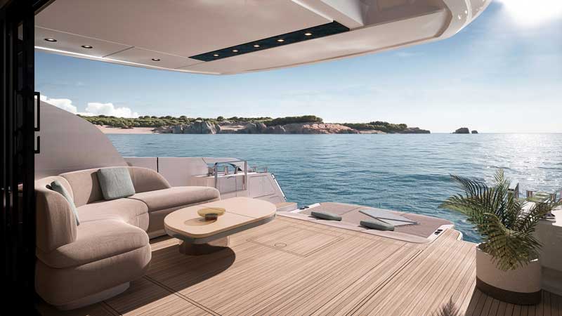 Amura,AmuraWorld,AmuraYachts, El Beach Cockpit del Azimut Fly 62 es una amplia zona de descanso.