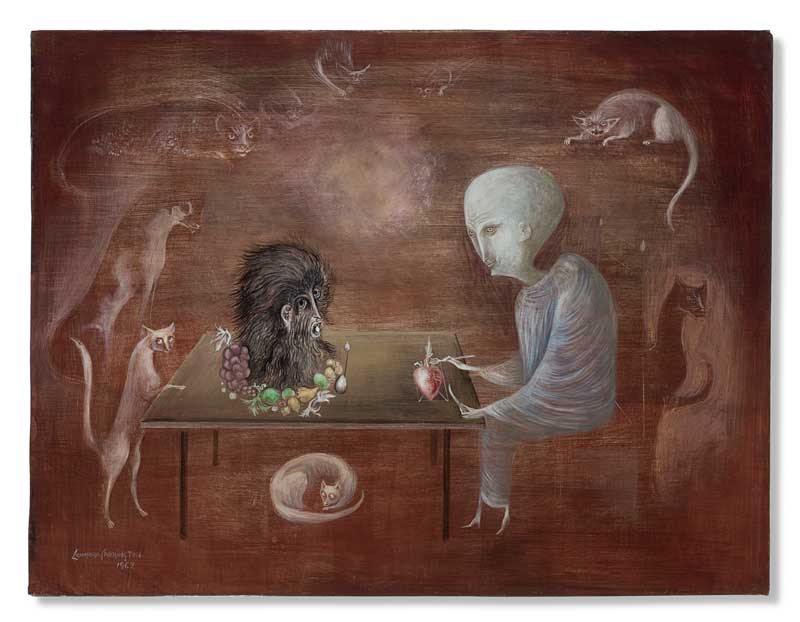 Amura,AmuraWorld,AmuraYachts, Leonora Carrington. <em><i>Pensador</i></em> (también titulada <em><i>Un petit déjeuner –Retrato de Inés Amor–)</i></em>, 1962. Óleo sobre masonita.