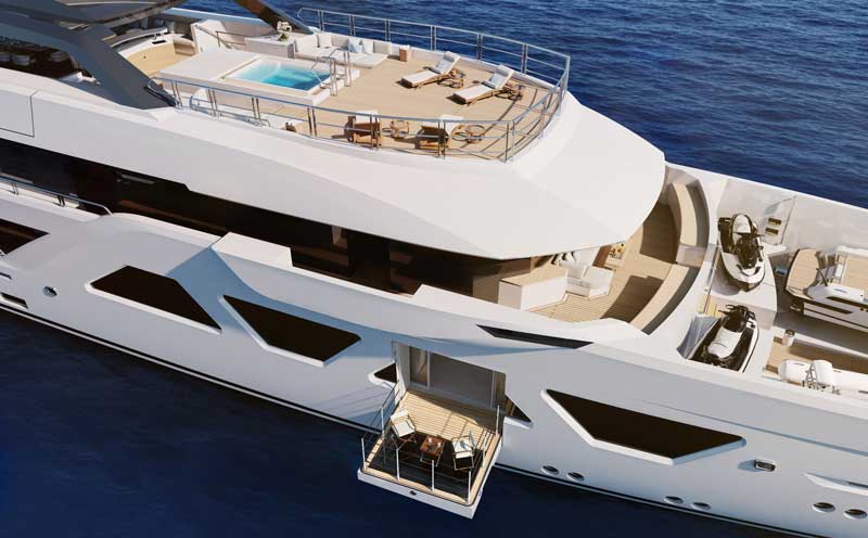 Amura,AmuraWorld,AmuraYachts, La suite del propietario del Amels 60 cuenta con un balcón privado.