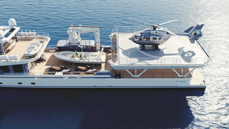 Amura,AmuraWorld,AmuraYachts, El Yacht Support 53 cuenta con un helipuerto.