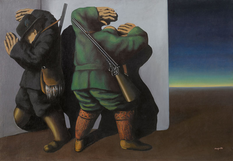 Amura,AmuraWorld,AmuraYachts, René Magritte, <em><i>Los cazadores a bordo de la noche</i></em>, 1928. Óleo sobre lienzo. 80.7 x 116 cm.