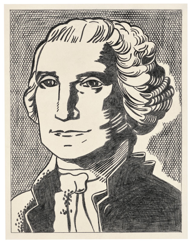 Amura,AmuraWorld,AmuraYachts, Roy Lichtenstein (1923-1997), <em><i>George Washington</i></em>, 1962. Grafito y frotado de grafito sobre papel.