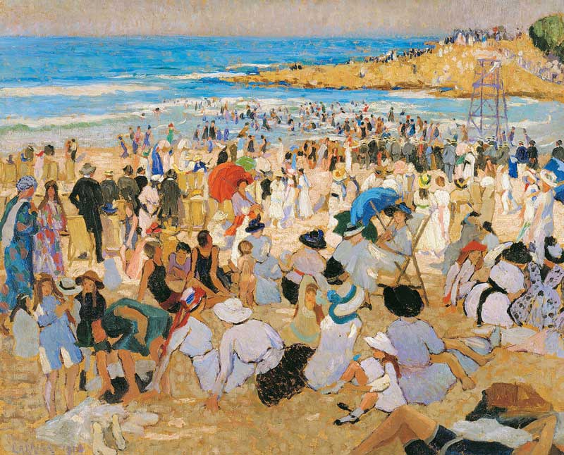 Amura,AmuraWorld,AmuraYachts, Ethel Carrick (1872-1952), <em><i>Día de Navidad en la playa de Manly</i></em>, 1913 (también conocida como <em><i>Playa de Manly: el verano ya está aquí</i></em>).