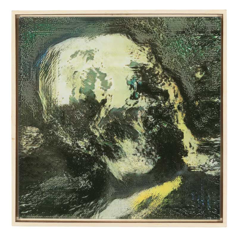 Amura,AmuraWorld,AmuraYachts, Robbie Barrat (n. 1999) y Ronan Barrot (n. en 1973), <em><i>Infinite Skull #21,</i></em> realizada en 2018. Impresión UV sobre plexiglás. 20 x 20 cm.