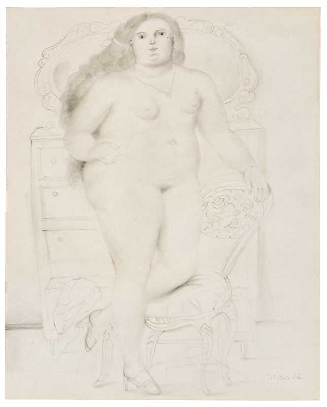 Amura,AmuraWorld,AmuraYachts, Fernando Botero, <em><i>Sin título (Mujer de pie)</i></em>, 1972. Grafito sobre papel. 42.9 x 35.3 cm.