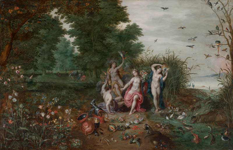 Amura,AmuraWorld,AmuraYachts, Jan Brueghel el Joven (1601-1678) y taller de Hendrick van Balen el Viejo (1573-1632), <em>Alegoría de los cuatro elementos</em>. Óleo sobre tabla. 48.9 x 75.6 cm.