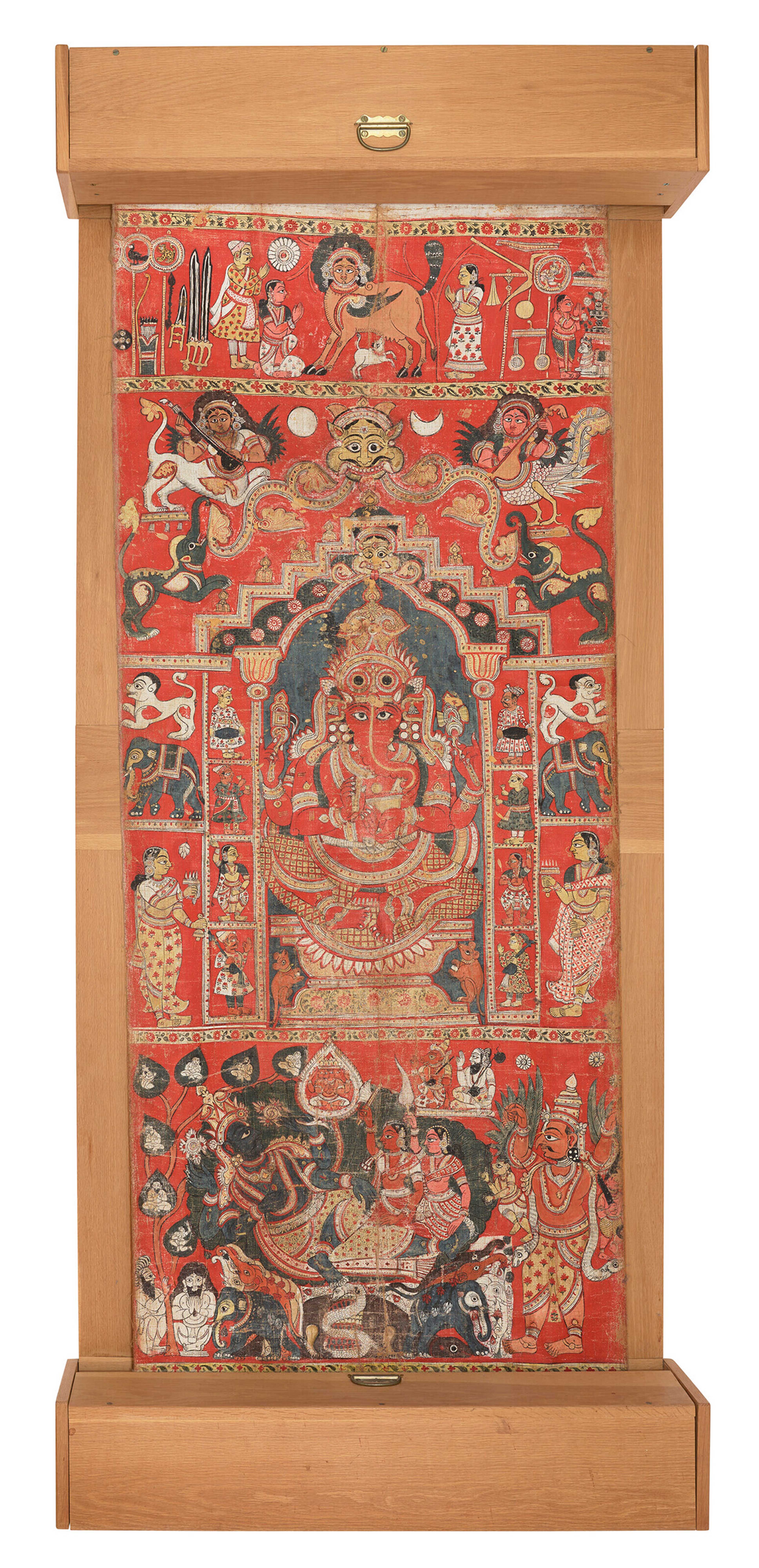 Amura,AmuraWorld,AmuraYachts, Impresionante pintura en pergamino del Markandeya Purana, India, Deccan Telegana, del siglo XVIII a principios del XIX. 228.6 cm de altura.