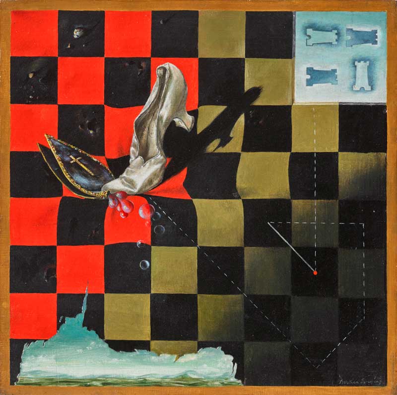 Amura,AmuraWorld,AmuraYachts, Dorothea Tanning (1910-2012), <em><i>Fin de partida</i></em>, 1944. Óleo sobre lienzo. 43.2 x 43.2 cm. Vendida por 2’349,000 USD.