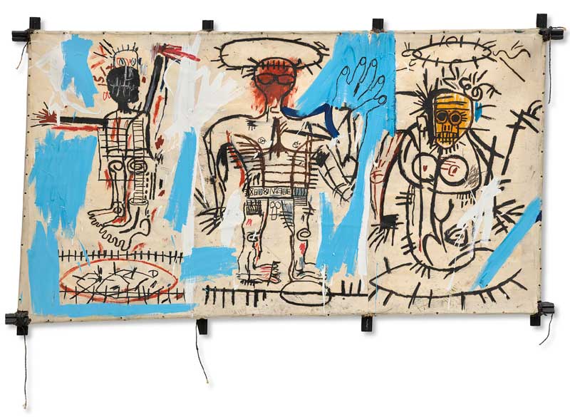 Amura,AmuraWorld,AmuraYachts, Jean-Michel Basquiat (1960-1988), <em><i>Baby Boom</i></em>, 1982. Collage de acrílico, óleo y papel sobre lienzo, montado sobre soportes de madera. 125 x 213,5 cm. Vendido por 23’410,000 USD.