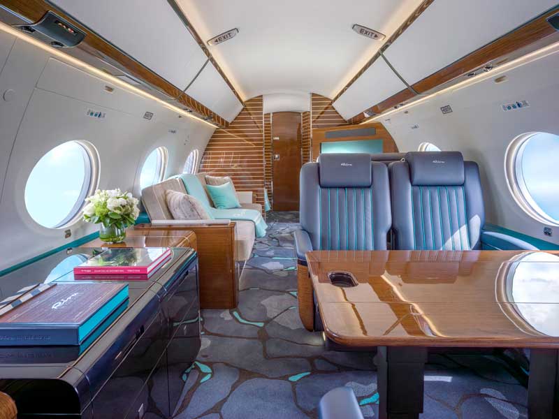 Amura,AmuraWorld,AmuraYachts, El tono aquamarina de Riva domina los interiores del Gulfstream G650 de Flexjet.