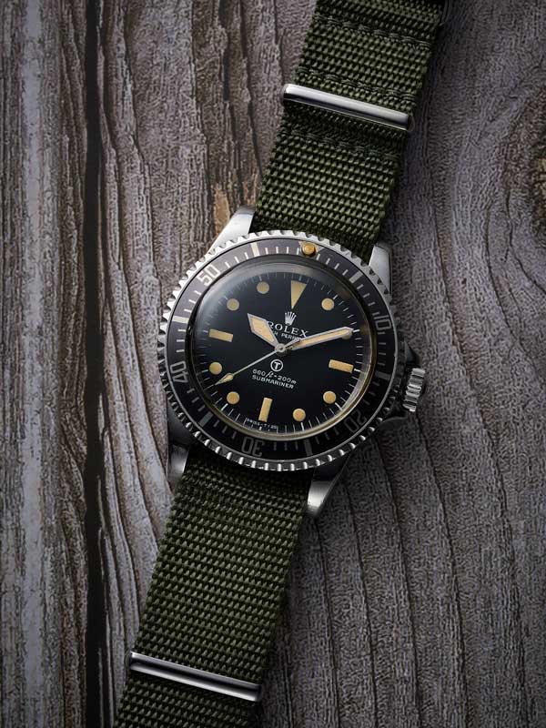 Amura,AmuraWorld,AmuraYachts, Rolex. Military Submariner, Ref. 5513, reloj de pulsera militar de acero inoxidable, fabricado para la Armada Británica en 1972.