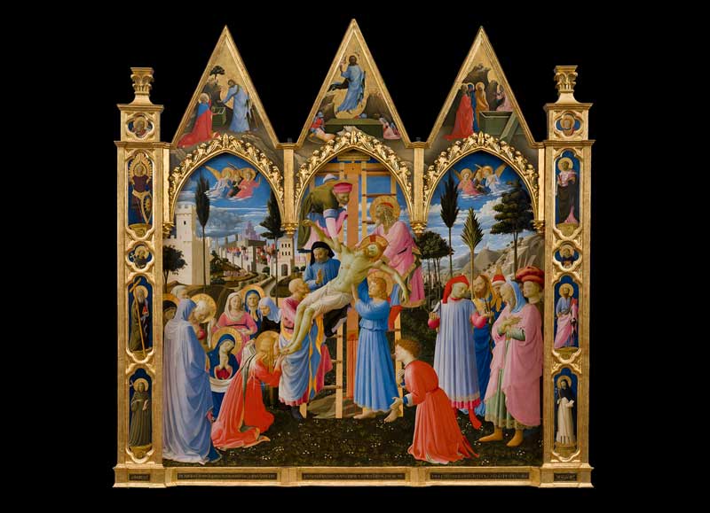 Amura,AmuraWorld,AmuraYachts, Lorenzo Monaco (c. 1370-1424) y Fra Angelico (c. 1395-1455), Retablo de Strozzi, c. 1421-24; do. 1430-32. Temple y oro sobre tabla. 277×283 cm (total). Foto: Cortesía Ministero della Cultura –Direzione regionale Musei Nazionali Toscana– Museo di San Marco.