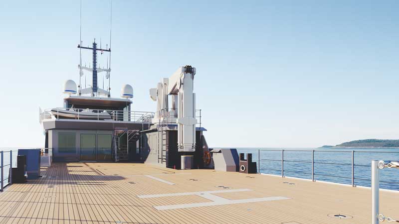 Amura,AmuraWorld,AmuraYachts, Despejada, la cubierta principal funciona como helipuerto.