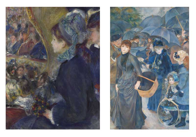 Amura,AmuraWorld,AmuraYachts, Pierre-Auguste Renoir, <em><i>En el teatro (La première Sortie)</i></em>, 1876-1877<em><i>; Los paraguas,</i></em> 1881-1885. National Gallery, Londres.