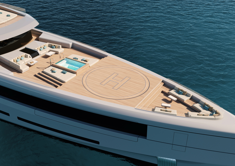 Amura,AmuraWorld,AmuraYachts, En la proa, <em>Velor Project</em> tendrá un helipuerto.