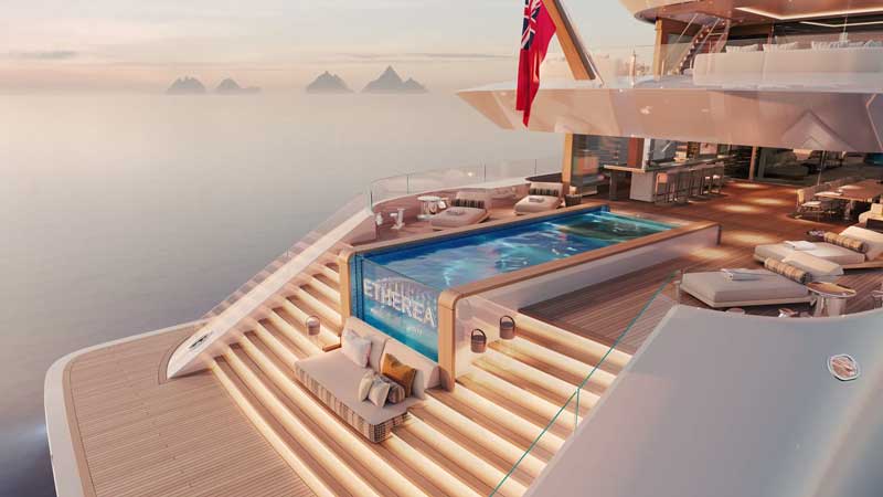 Amura,AmuraWorld,AmuraYachts, El fondo de cristal de la alberca permitirá iluminar naturalmente el spa.