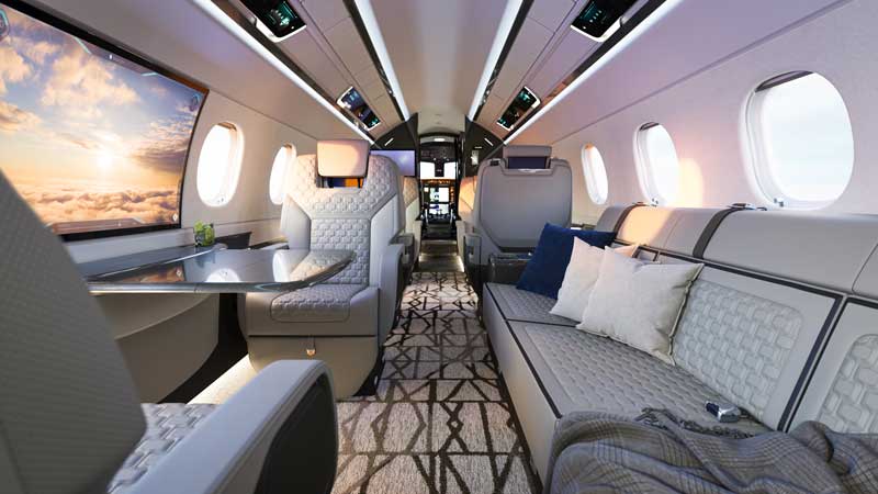 Amura,AmuraWorld,AmuraYachts, Interior del Embraer Praetor 600 E.