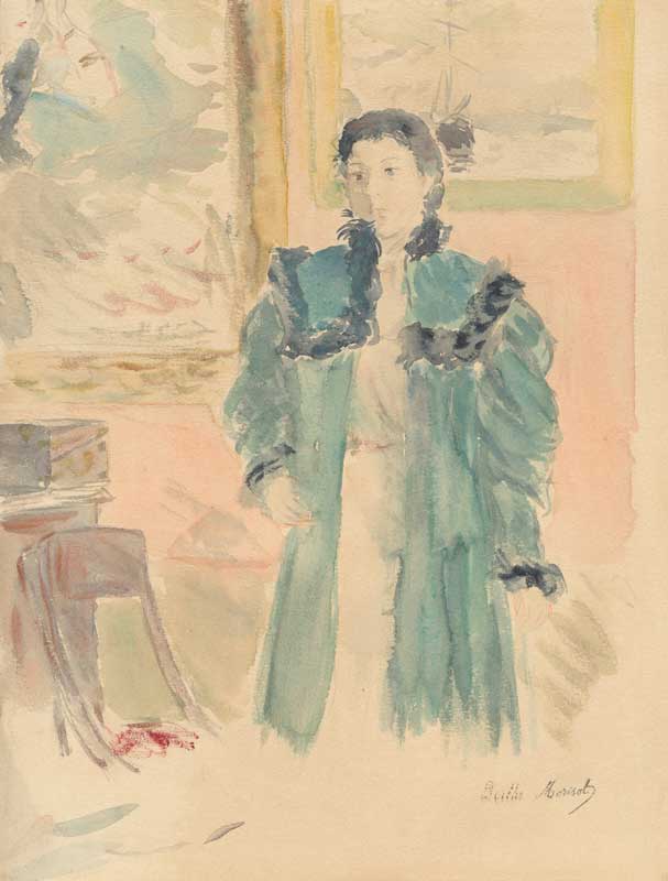 Amura,AmuraWorld,AmuraYachts, Berthe Morisot (1841-1895), <em><i>Chica joven con abrigo verde</i></em>, 1894. Acuarela sobre papel. 31.4×23.9 cm.