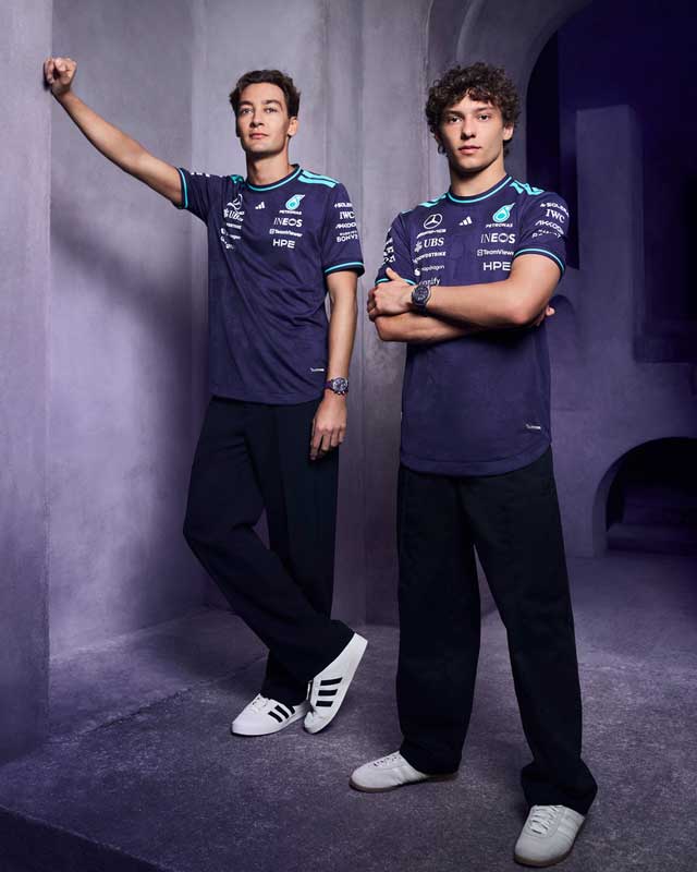 Amura,AmuraWorld,AmuraYachts, George Russell y Kimi Antonelli, pilotos del equipo Mercedes-AMG de Fórmula 1.