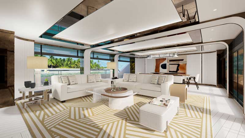Amura,AmuraWorld,AmuraYachts, El diseño de interior de <em><i>Project Vogue</i></em> es de Laura Sessa.