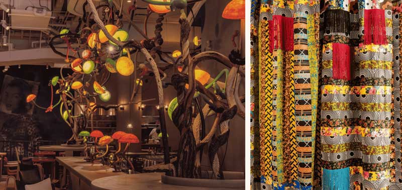 Amura,AmuraWorld,AmuraYachts, At Manuela, art is present in every corner, from tables by Mary Heilmann and a mushroom-shaped chandelier by Mika Rottenberg to works by Louise Bourgeois, Rashid Johnson, Duro Olowu, and Nicolas Party. Courtesy: Manuela.