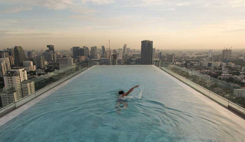 Amura,AmuraWorld,AmuraYachts, The iconic rooftop infinity pool at 137 Pillars Suites & Residences Bangkok, located in the Sukhumvit area of  Thailand.