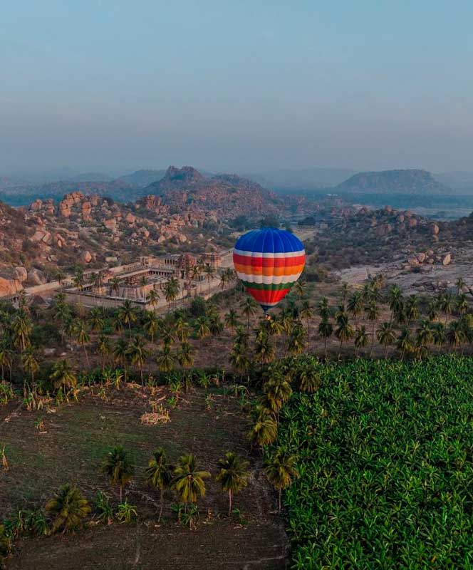Amura,AmuraWorld,AmuraYachts, Take a hot-air balloon flight to explore the archaeological landscape of Hampi, in Karnataka, India.