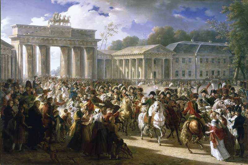 Escena que ilustra la entrada de Napoleón a Berlín por el artista francés Charles Meynier en 1810. 