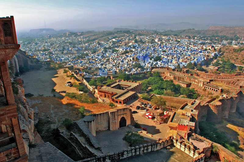 The big blue city of Jodhpur in Rajasthan, India.
