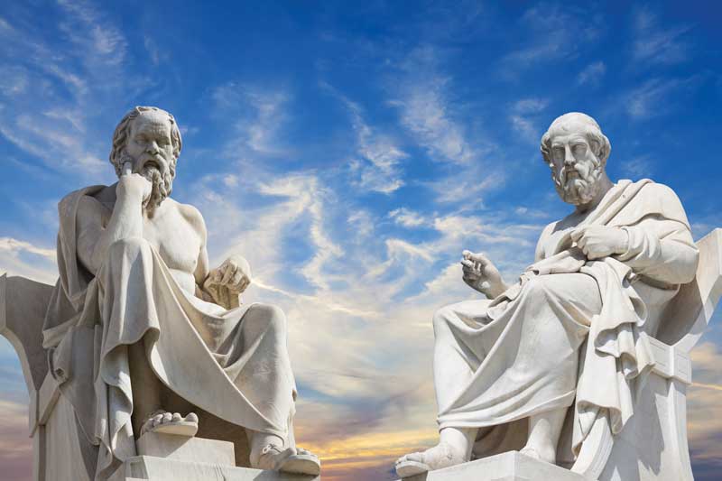 Statues of Plato & Socrates, Academy of Athens in Greece.