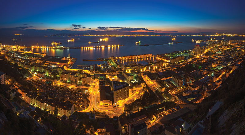 Panoramic view of Gibraltar, which continues to grow over the sea.