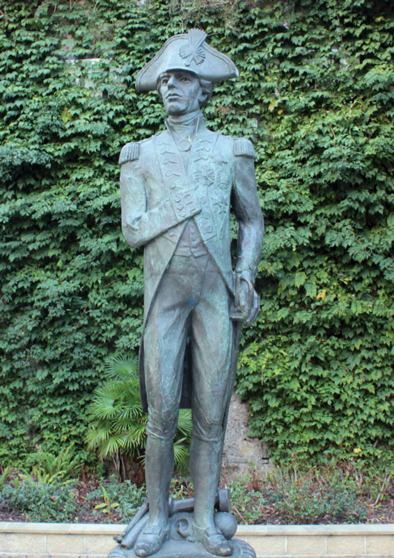 A statue of British Vice Admiral Nelson near the Trafalgar Cemetery.
