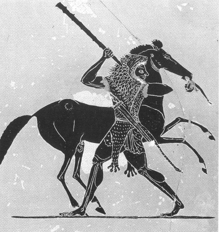 Attic vase from 510 BC illustrating Heracles charging one of the mares.