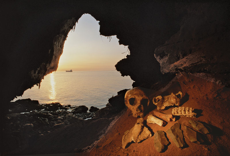 Skull of a female Neanderthal in a cave in Gibraltar.