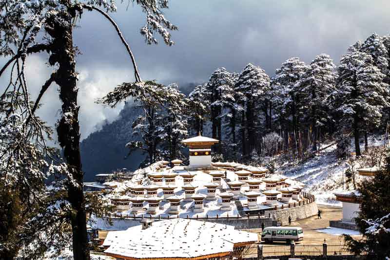 A chorten is a peculiar monument. They are built near strategic points in mountains, rivers 
or roads.
