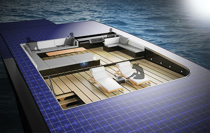 Amura,El uso de paneles solares beneficia al medio ambiente y reduce el factor ruido al navegar. 
