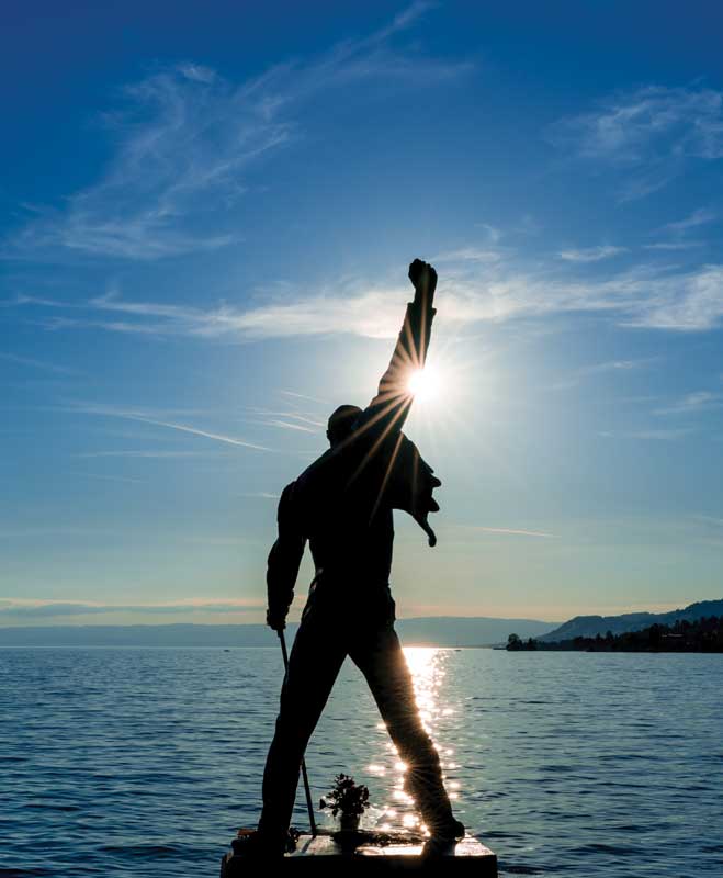 Amura,AmuraWorld,AmuraYachts,Gstaad,Geneva,Montreux, The statue of Freddie Mercury on the shore of Lake Geneva in Montreux.