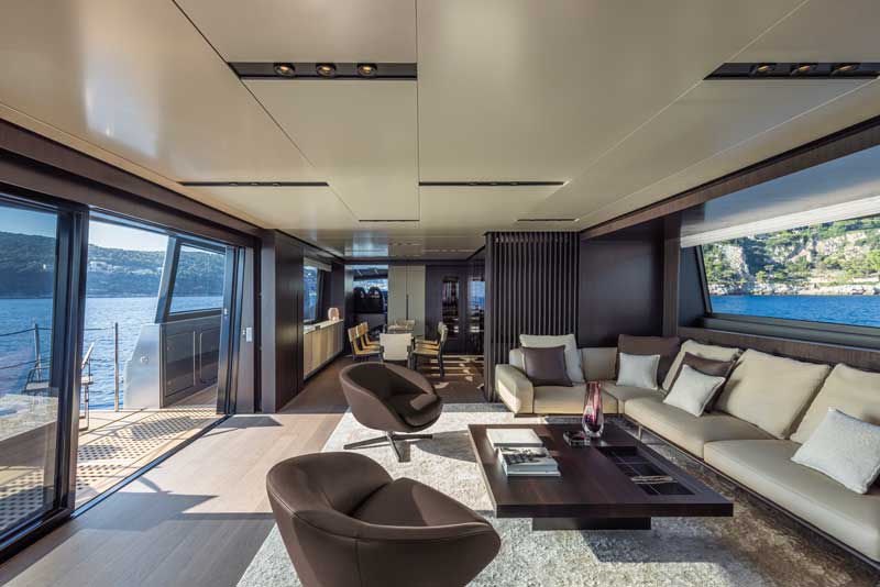 Amura,Amura World,Amura Yachts,Brunei, Spacious living areas include a living room, dining room and bar.