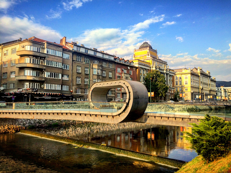 Amura,Amura World,Amura Yachts,Mar Adriático ,Balcanes, The Festina Lente Bridge crosses the Miljacka River in Sarajevo, Bosnia and Herzegovina. 